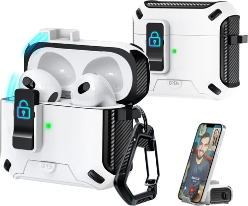 Vista 32 de R-fun Funda de carga compatible con AirPods de 2ª generación 2019, 1ª generación 2016, protección completa contra caídas, tapa desplegable