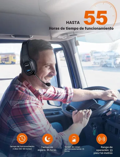 Vista 6 de TECKNET Auriculares Bluetooth Trucker, micrófono con cancelación de ruido Negro