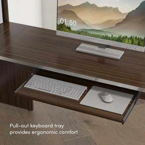 Vista 7 de Bestar Ridgeley - Escritorio ejecutivo en forma de U con pedestal y gabinete, 65 W, chocolate oscuro