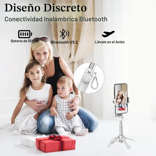 Vista 5 de Mini soporte de trípode para selfie stick con control remoto Bluetooth Blanco