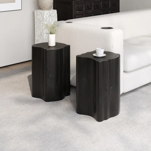 Vista 32 de Mesa auxiliar redonda pequeña, moderna mesa auxiliar anidable de madera para sala de estar, sin montaje, color beige S1-beige