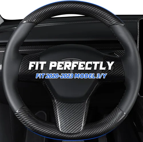 Vista 3 de Kit de cubierta superior e inferior de fibra de carbono real para volante de fibra de carbono 2020-2024 Tesla Model Y 2019-2023 Tesla Model 3,3K