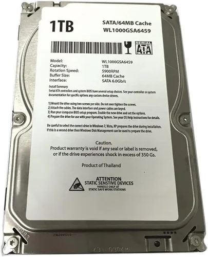 Vista 2 de White Label WL 1TB 64MB caché 5900RPM SATA 6.0Gb/s (silencioso y resistente) Escritorio interno 3.5" Disco duro (PC, CCTV DVR)
