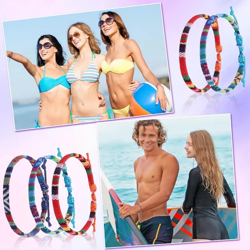 Vista 5 de Kigeli 200 Pcs Boho Surfer Bracelets for Men Women Unisex Handmade Braided Bracelet Adjustable Surfer Ankle Waterproof Beach Bracelet String Rope