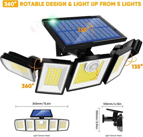 Vista 8 de MDCMDCM Luces solares al aire libre con sensor de movimiento - 3000LM con cable de 16.4 pies 3 niveles de brillo 3 modos, luces solares de seguridad