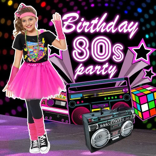 Vista 2 de Latocos 14 Pcs 80s Costume Accessories T-Shirt Tutu Skirt Outfits Halloween Cosplay 1980s Theme Retro Party Girls