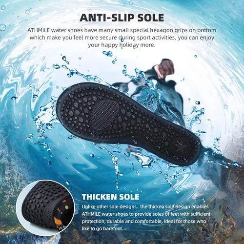 Vista 6 de ATHMILE Zapatos de agua para mujeres y hombres, calcetines acuáticos de secado rápido para playa, natación, piscina, río, yoga, lago, surf