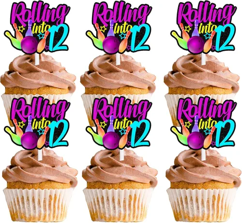 Vista 8 de 18 piezas de bola de boliche con purpurina, decoración de postre, magdalenas, boliches, 6 temas, suministros de decoración para niños y niñas
