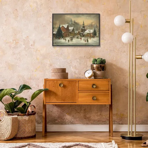 Vista 2 de Huabsad Arte de pared vintage de Navidad, retro, del siglo XVIII, rústico, naturaleza, paisaje, pósteres de lienzo de pueblo de invierno, famosas
