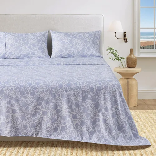Vista 26 de Great Bay Home - Sábanas de microfibra, estampado costero, sin arrugas, bolsillo profundo, tema de playa, colección Newport (Queen, concha marina)