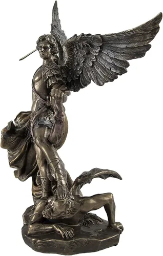 Vista 2 de Veronese Design Estatua de resina fundida de San Miguel con acabado de bronce de 10 pulgadas de alto con detalles intrincados y detalles pintados a