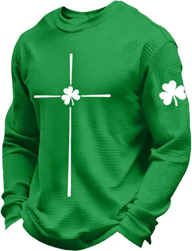 Vista 9 de Camisetas del Día de San Patricio para hombre, camiseta de manga larga para hombre, camiseta de trébol irlandés verde a la moda, camiseta que