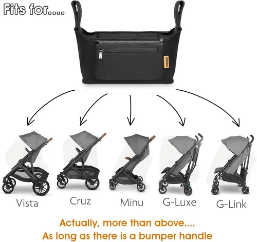 Vista 4 de Bolsa organizadora para padres, organizador de cochecito para Uppababy Vista, Cruz, Minu, carrito de cochecito con soporte para tazas, bolsillo