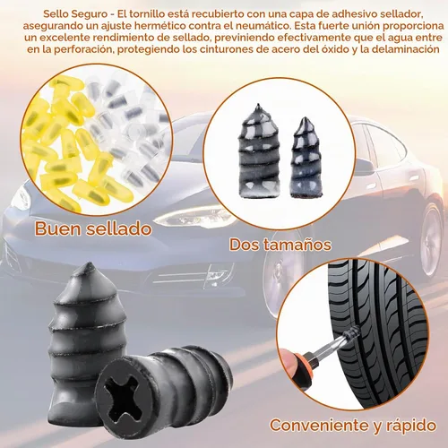 Vista 4 de Kit de reparación de tornillos para neumáticos de 100 piezas – Sin necesidad de quitar el neumático, kit de reparación de pared lateral