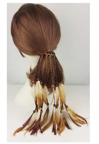 Vista 6 de 4 piezas de cuerda para el pelo de plumas gitanas hippies hechas a mano para mujer para cola de caballo bohemia, elásticos con plumas, diadema