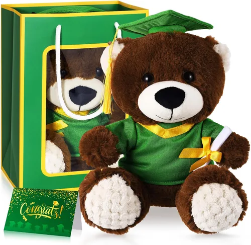 Vista 8 de Oso ZJoey con gorra de graduación Juguetes Clase de 2025 Oso de peluche Teddy Bear Animal con gorra y toga con tarjeta de felicitación y bolsa