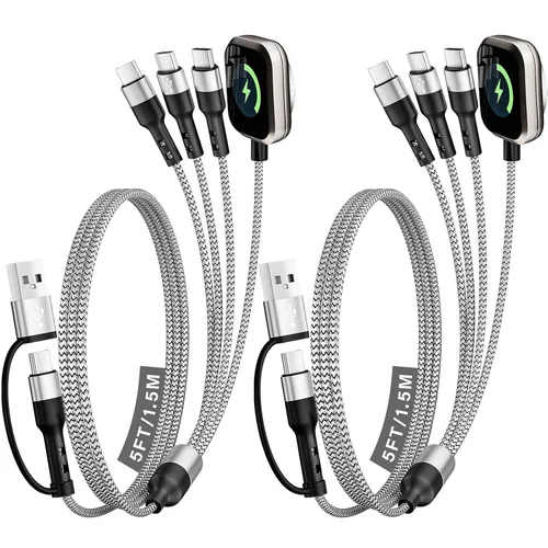 Vista 17 de Cruise Travel Essentials 2026, cable USB A/C 3 en 2 para iPhone 17, cargador iWatch, cable de carga múltiple trenzado, cable de carga múltiple