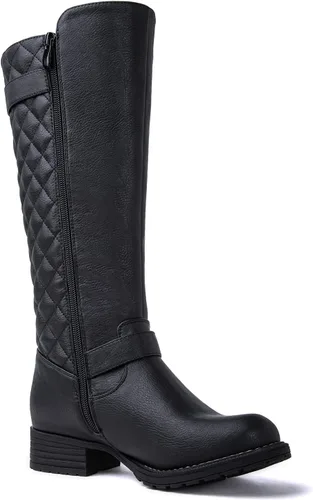 Vista 4 de GLOBALWIN Botas altas acolchadas hasta la rodilla para mujer, de tacón bajo, cómodas, a la moda, elegantes, botas de montar para mujer