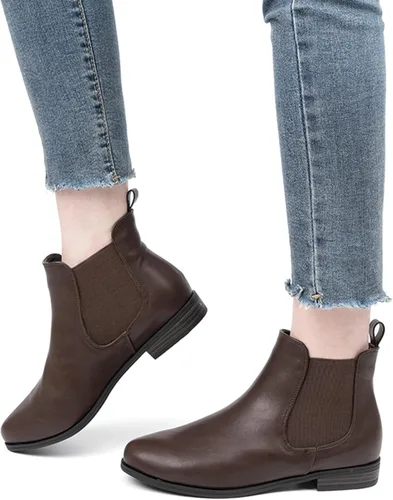 Vista 6 de VJH confort Botín Chelsea elástico para mujer, con punta redonda de almendra occidental, tacón bajo