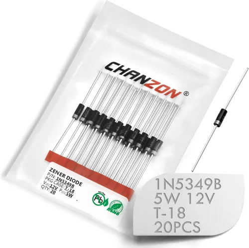 Vista 5 de (Paquete de 20 piezas) Chanzon 1N5349B 5W 12V Zener Diodo 1N5349 12V T-18 (CASE17-02) Diodos de potencia axial