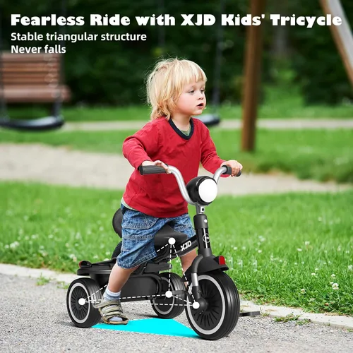 Vista 2 de XJD Triciclo para niños pequeños, bicicleta plegable con pedales, triciclo para niños de 2 a 5 años, asiento cómodo ajustable, regalos de Navidad