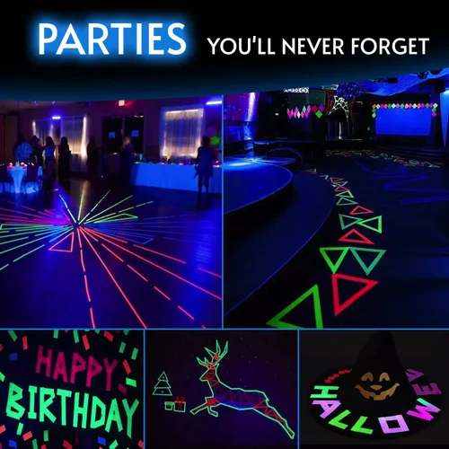 Vista 5 de Glow King Cinta Reactiva a Luz Negra que Brilla Regalos de fiesta de neón fluorescente UV premium para eventos Cinta de colores luminosos