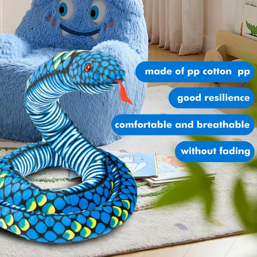 Vista 4 de Serpiente gigante de peluche, animal de peluche realista, ojos rojos, regalo para niños y niñas, 110 pulgadas