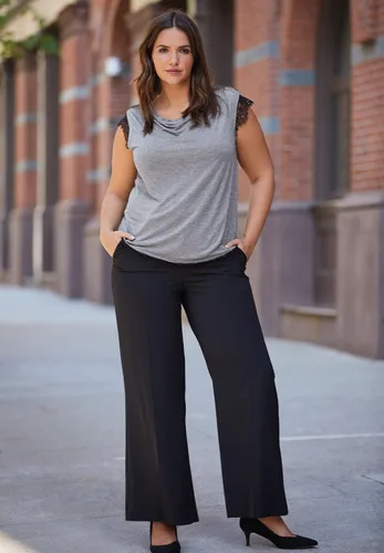 Vista 5 de Ellos Pantalones de pierna ancha tejidos de talla grande para mujer