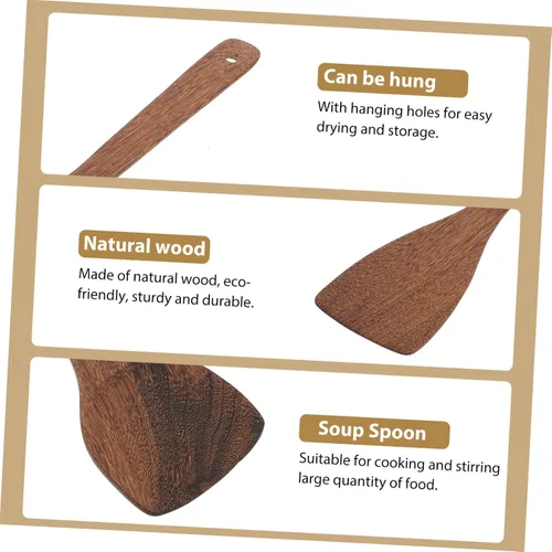 Vista 4 de Cuchara de madera antiadherente, utensilios de cocina de diseño retro para servir alimentos, vajilla de madera para uso doméstico y catering