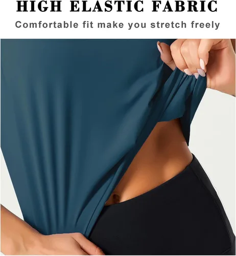 Vista 2 de Dragon Fit Tops de Entrenamiento sin Mangas de Seda de Hielo para Mujeres Camiseta de Yoga Recortada para Correr Gimnasio Verano