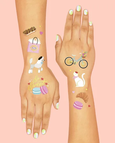 Vista 4 de xo, Fetti Tatuajes temporales para fiestas temáticas de París, 61 estilos de aluminio, decoraciones de cumpleaños parisinas, accesorio de fiesta Ooh