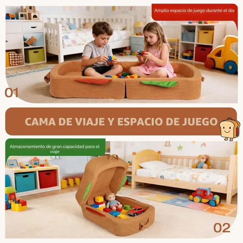 Vista 5 de Cama de viaje para niños pequeños, estilo sándwich, camas portátiles para niños pequeños, cuna de viaje plegable de espuma suave para bebés y niños
