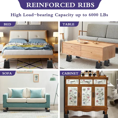 Vista 7 de Elevadores de cama de 6 pulgadas, resistentes, paquete de 4 elevadores de muebles en forma de L de 6 pulgadas, elevadores de gran tamaño para sofá
