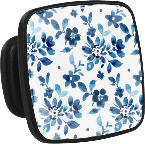Vista 3 de LORVIES Paquete de 4 pomos decorativos florales de 1.2 pulgadas, cuadrados de vidrio ABS negro con un solo agujero, tiradores de cajón de aparador