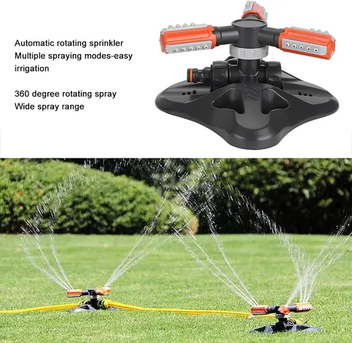 Vista 6 de Fydun Sistema automático de riego giratorio de 360 grados con 3 brazos para jardín y patio, césped, herramienta automática de rotación de 360 grados