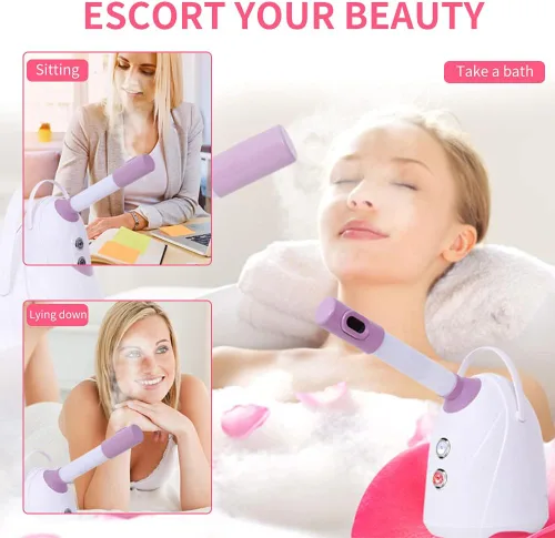 Vista 6 de Vaporizador facial nano iónico, vaporizador facial caliente/frío giratorio de 360 ° Nano iónico rociado Terapia Térmica Humidificador de niebla