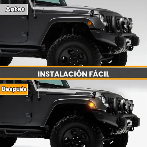 Vista 2 de Luces Marcadoras Laterales Compatibles con Wrangler JK 2007-2018 Guardabarros Delantero Conjunto de Lámpara LED Completa Lente Ahumado