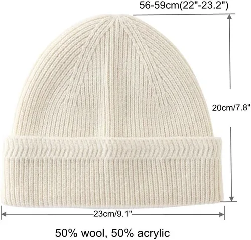Vista 2 de LLmoway Gorro de punto con puños para hombre y mujer, sombrero de pescador de invierno, 50% lana