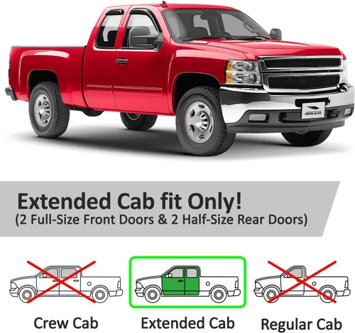 Vista 5 de Voron Glass Protectores de lluvia extra duraderos con cinta adhesiva para Chevrolet (Chevy) Silverado 2500HD/3500HD 2007-2014 cabina extendida Negro