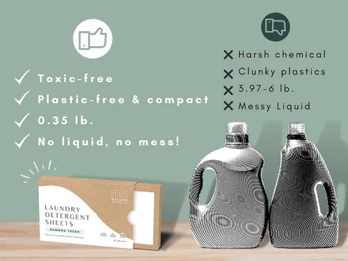 Vista 6 de Hojas de detergente para ropa sin líquido (60 hojas) - Aroma fresco de bambú - Ecológico, 100% libre de plástico, biodegradable, hipoalergénico