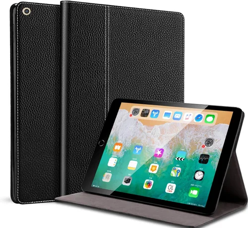 Vista 12 de Funda para iPad de 10.2 pulgadas, 9ª/8ª/7ª generación 2021/2020/2019, piel auténtica, función de encendido y apagado automático. Negro clásico