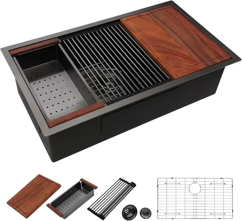 Vista 18 de Dcolora Fregadero de barra pequeño dorado de 13 x 15 pulgadas, acero inoxidable 304 de calibre 16, tablero de cubierta para ahorrar espacio