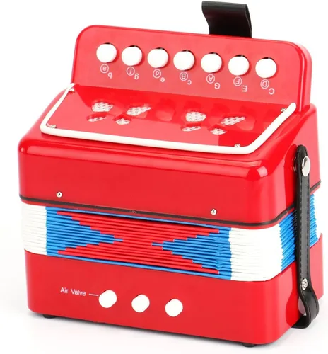 Vista 6 de Tosnail Acordeón pequeño, botones de 10 teclas de control de instrumentos musicales para principiantes de aprendizaje, rojo