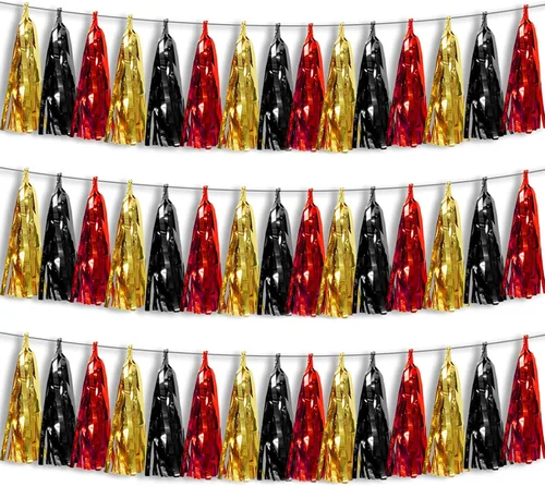 Vista 14 de Banderines de Flecos de Papel Aluminio Negro 3P con Borlas Metálicas Guirnalda de Borlas para Carrozas de Desfile, Despedida de Soltera, Boda