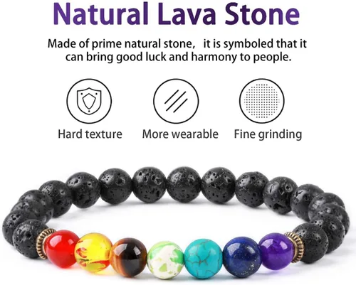 Vista 6 de Pulsera de 7 chakras, pulsera de 7 chakras, amor supremo, religión curativa piedras reales pulseras de yoga y reiki, Gema Piedra, Ágata