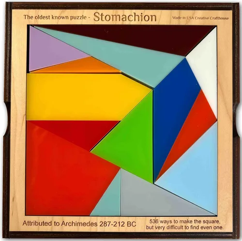 Vista 6 de Creative Crafthouse - Rompecabezas de estomacón para adultos, Arquímedes Acrylic tiles in a solid wood frame and tray. Rebuild the 7.5 inch square