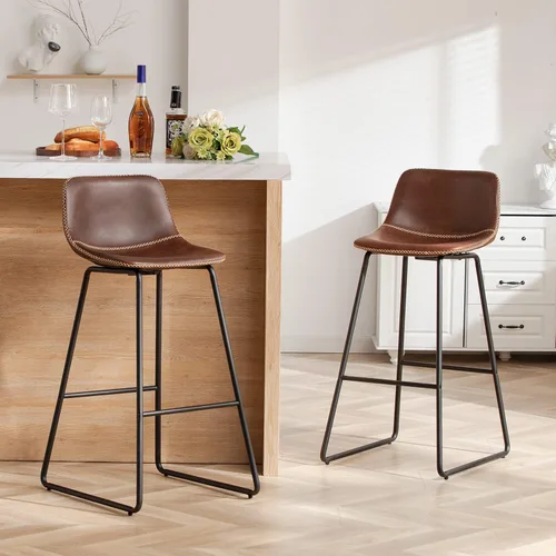Vista 36 de HeuGah Juego de 2 taburetes de bar de piel sintética, sillas de comedor con patas de metal y respaldo suave, fáciles de montar