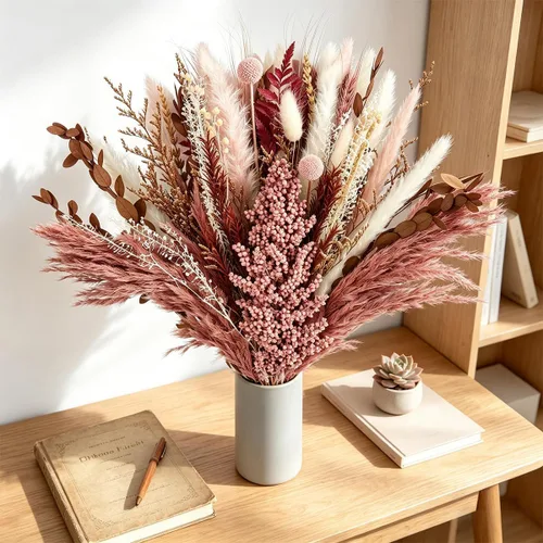 Vista 7 de Decoración de Hierba de Pampa, Ramo de Flores Secas de Otoño - Lavanda, Colas de Conejo, Eucalipto y Flores Preservadas para Jarrones - Arreglos