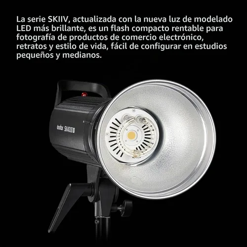 Vista 5 de Godox SK400IIV 400Ws Flash Estroboscópico de Estudio GN65 5700K 2.4G con Lámpara de Modelado LED Montaje Bowens Luz Estroboscópica Monolight
