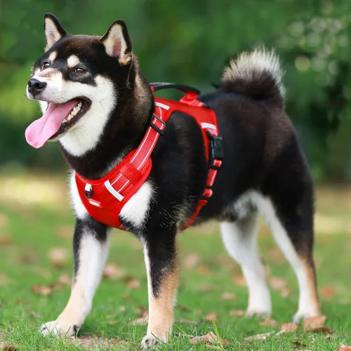 Vista 8 de Arnés para perro sin tirones, ajustable, reflectante, suave, acolchado, arnés de chaleco para perro pequeño, mediano y grande, con asa resistente